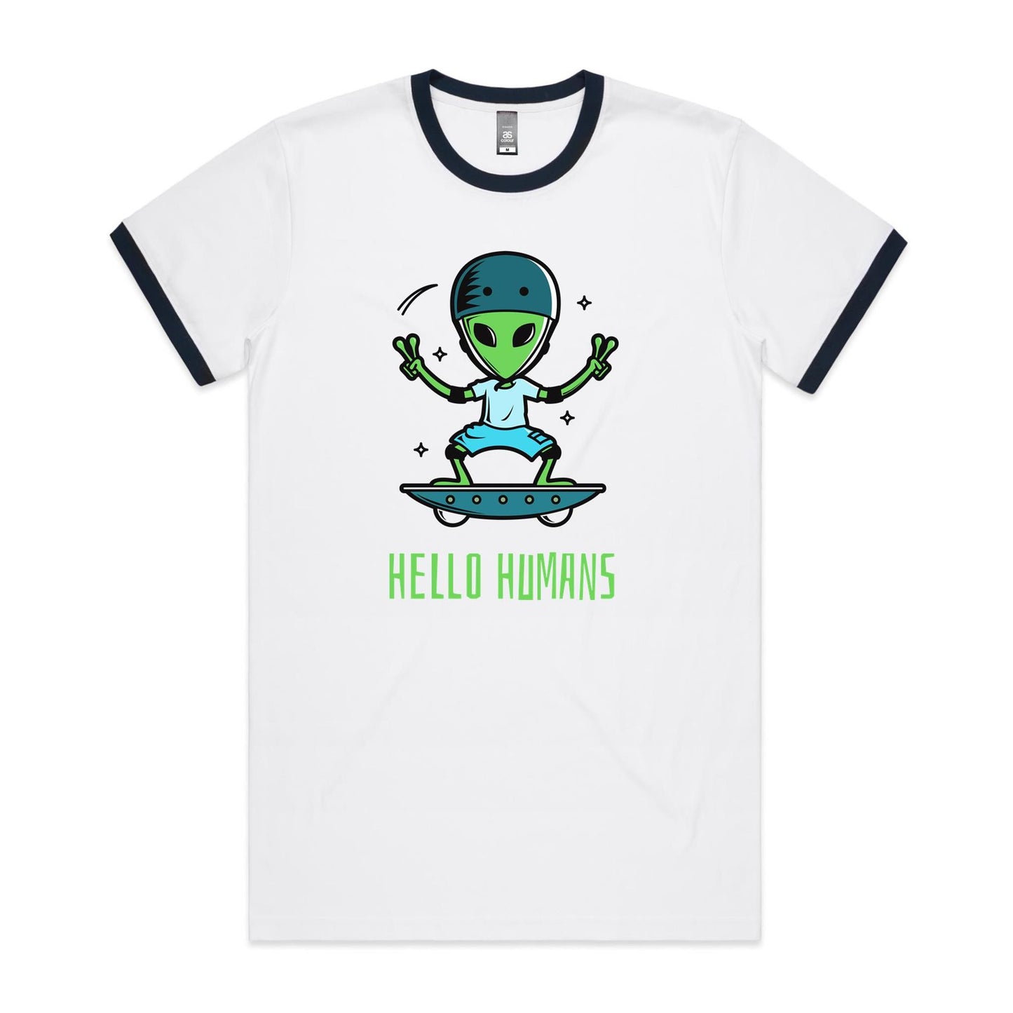 Alien, Hello Humans - Staple Ringer Tee