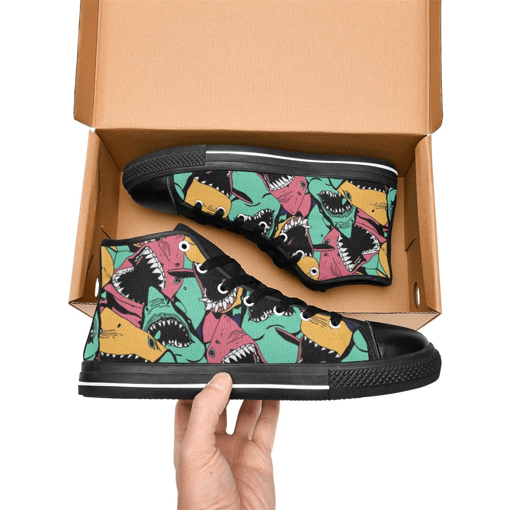 Scary Sharks - Men's High Top Canvas Shoes