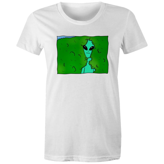 Alien Backing Into Hedge Meme - Womens T-shirt White Womens T-shirt Funny Sci Fi