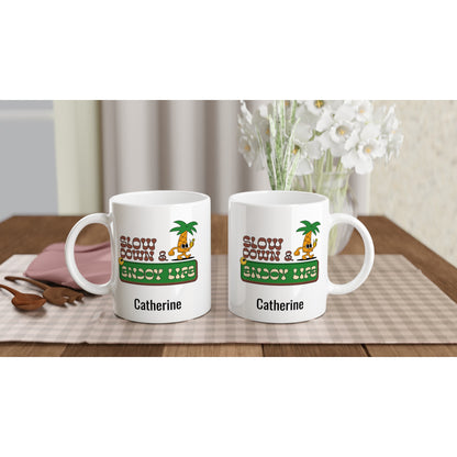 Personalise - Slow Down And Enjoy Life - White 11oz Ceramic Mug Personalised Mug customise Globally Fulfilled personalise Retro