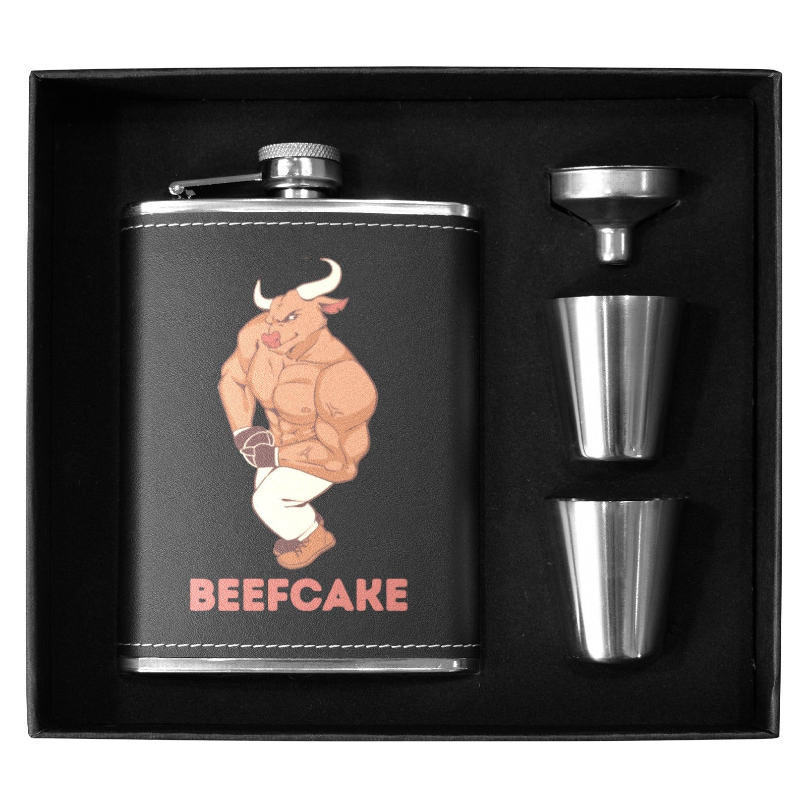 Beefcake - 8oz Black Leather Hip Flask 8oz Black Leather Hip Flask Printed Offshore