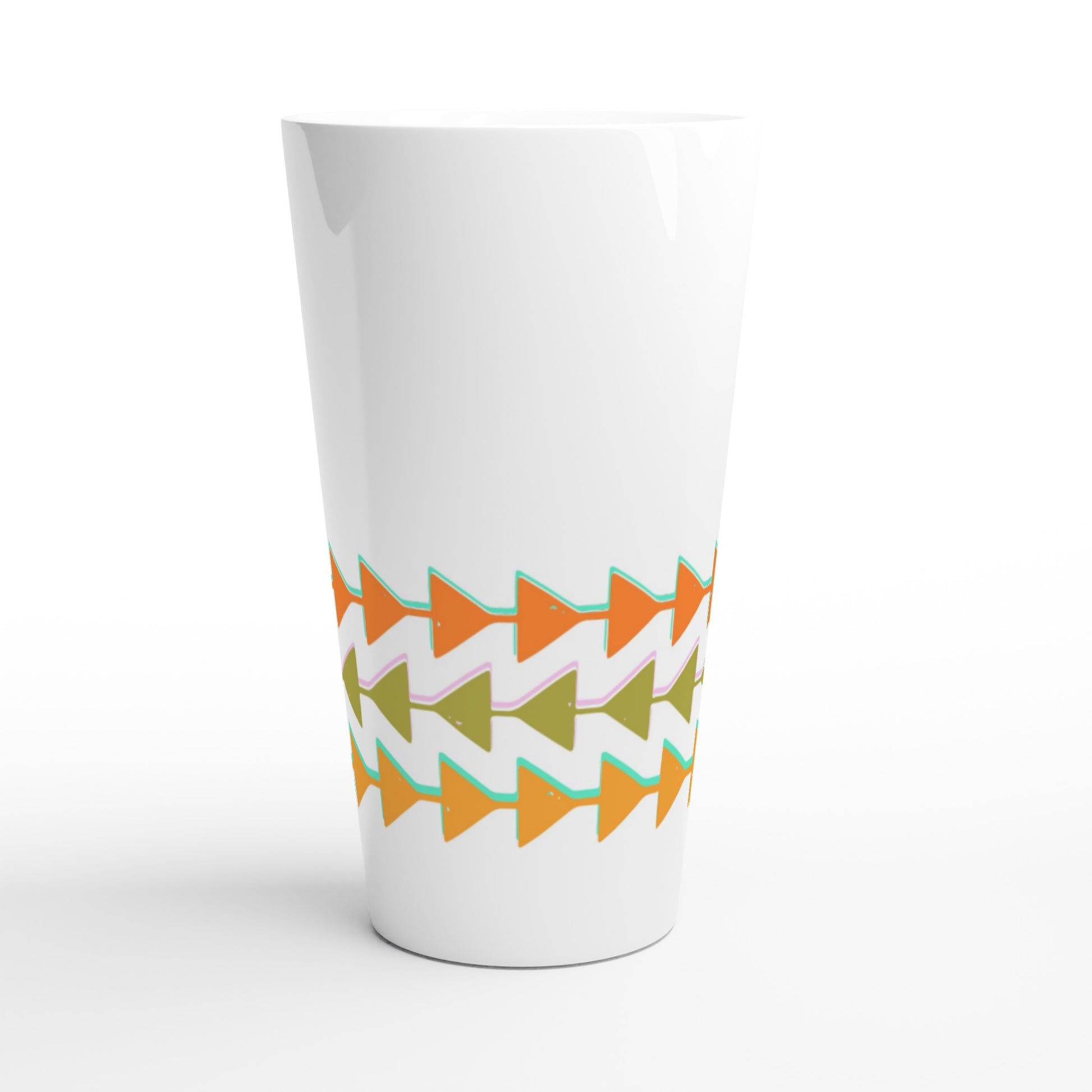 Retro Triangles - White Latte 17oz Ceramic Mug Latte Mug Globally Fulfilled Retro