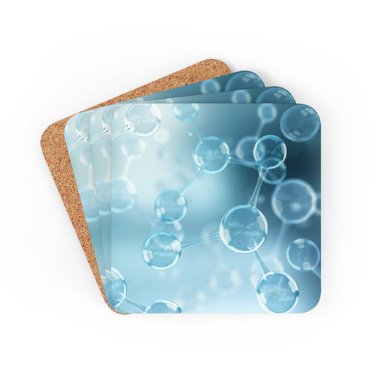 Molecules, Blue - Corkwood Coaster Set Cork 3.75" × 3.75" Square Coaster