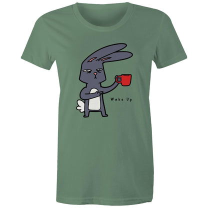 Rabbit Coffee, Wake Up - Womens T-shirt