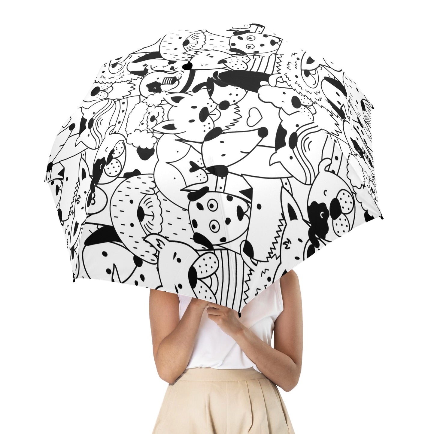 Black And White Dogs - Semi-Automatic Foldable Umbrella