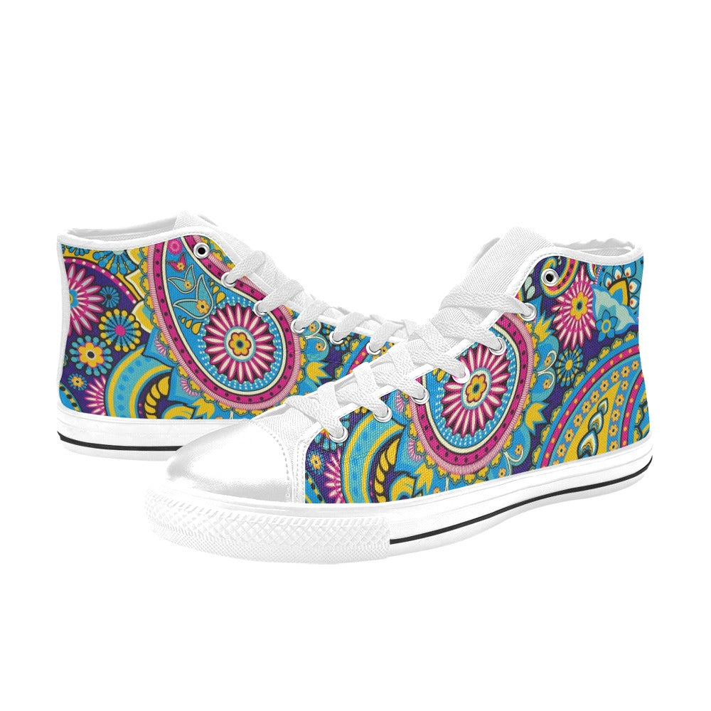 Bright Paisley - Women's High Top Canvas Shoes