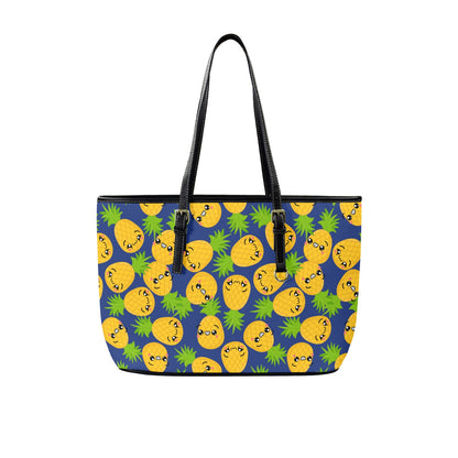 Cool Pineapples - Leather Tote Bag-Large