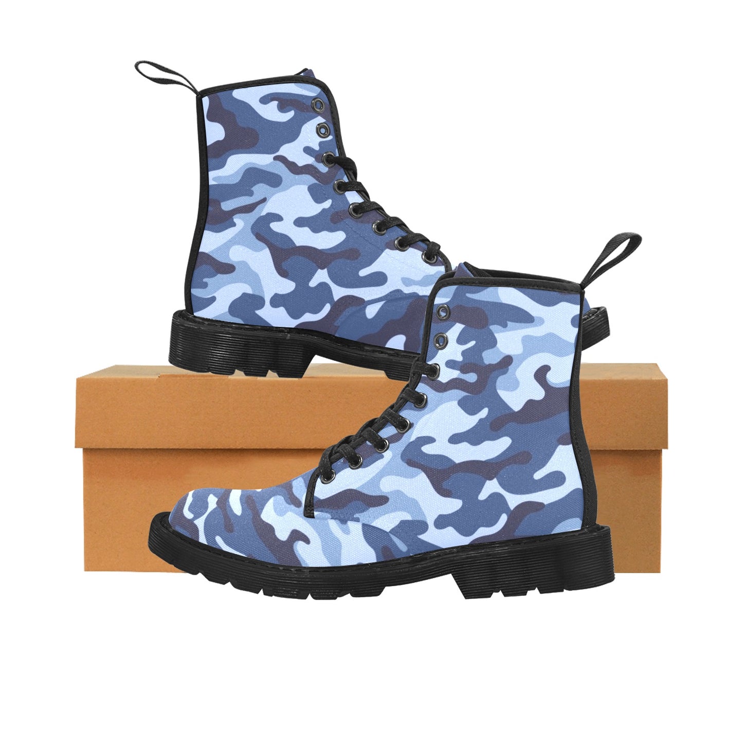 Blue Camouflage - Martin Boots for Men (Black)