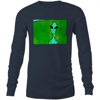 Alien Backing Into Hedge Meme - Long Sleeve T-Shirt Navy Unisex Long Sleeve T-shirt Funny Sci Fi