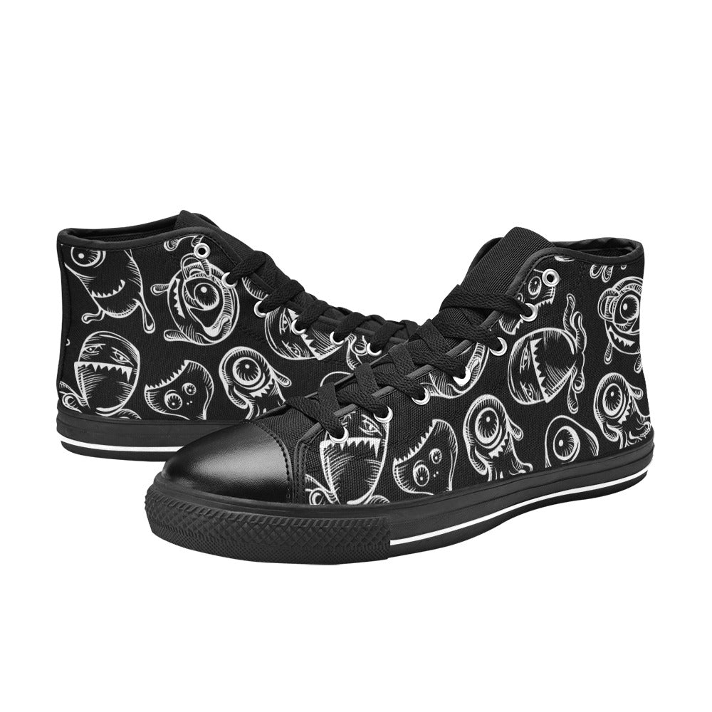 Monsters In Black And White - Men's High Top Canvas Shoes