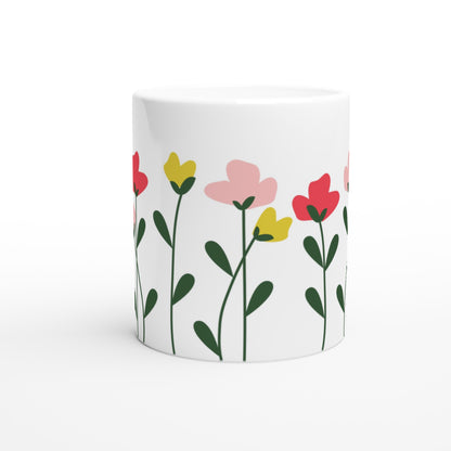 Simple Flowers - White 11oz Ceramic Mug White 11oz Mug Globally Fulfilled Plants