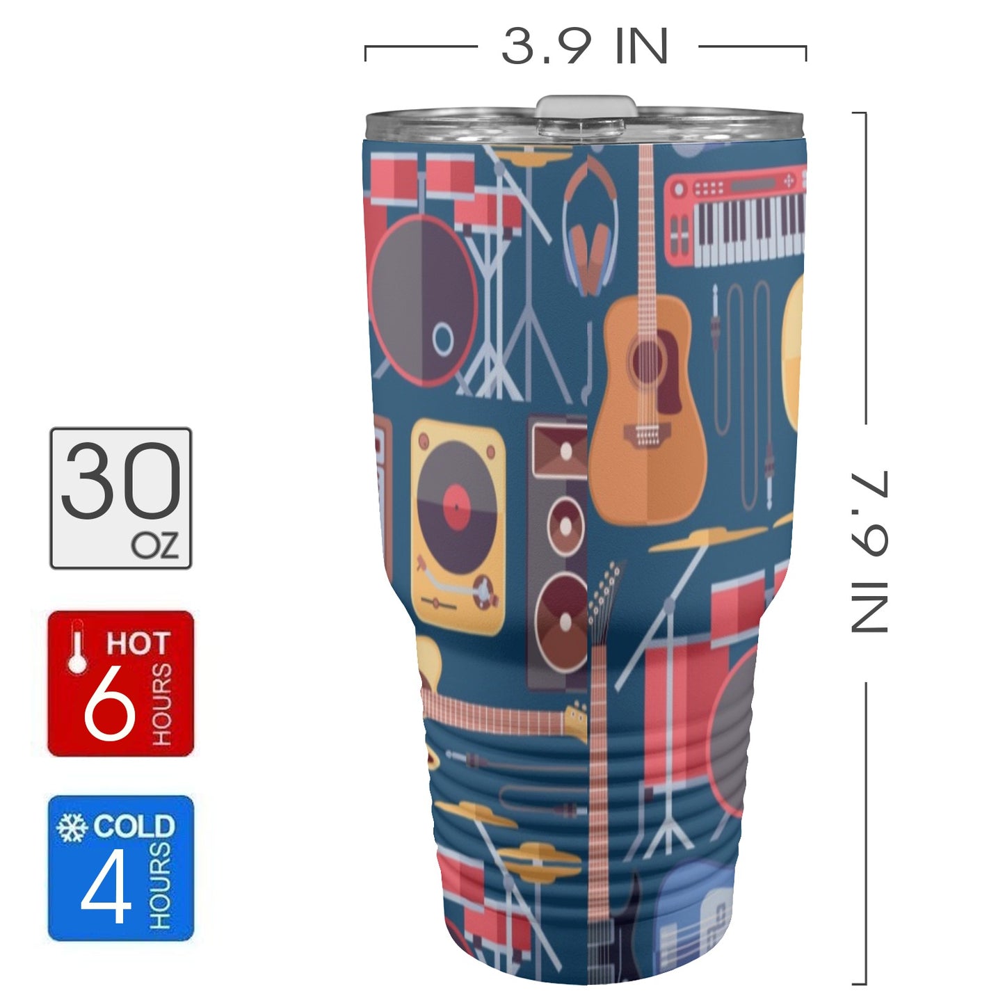 Music Instruments Blue - 30oz Insulated Stainless Steel Mobile Tumbler