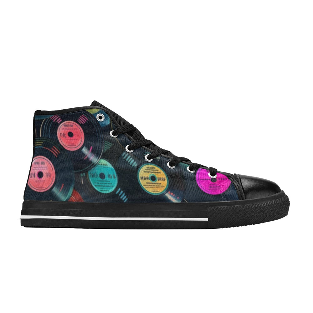 Retro Vinyl Records - Women's High Top Canvas Shoes