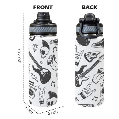 Rock Music - Insulated Water Bottle with Dual-Use Lid (18oz)