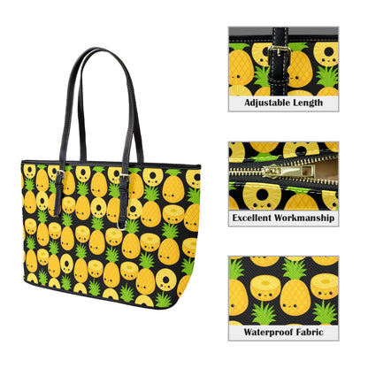 Happy Pineapples - Leather Tote Bag-Large