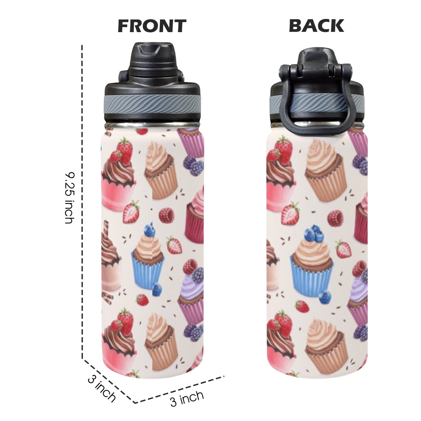 Cupcakes - Insulated Water Bottle with Dual-Use Lid (18oz) Insulated Water Bottle with Dual-Use Lid (18oz) Food Printed Offshore