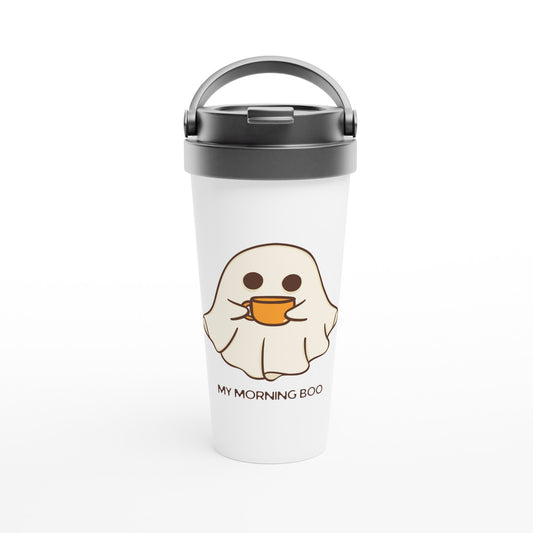My Morning Boo, Ghost Coffee - White 15oz Stainless Steel Travel Mug Default Title Travel Mug Coffee Sci Fi