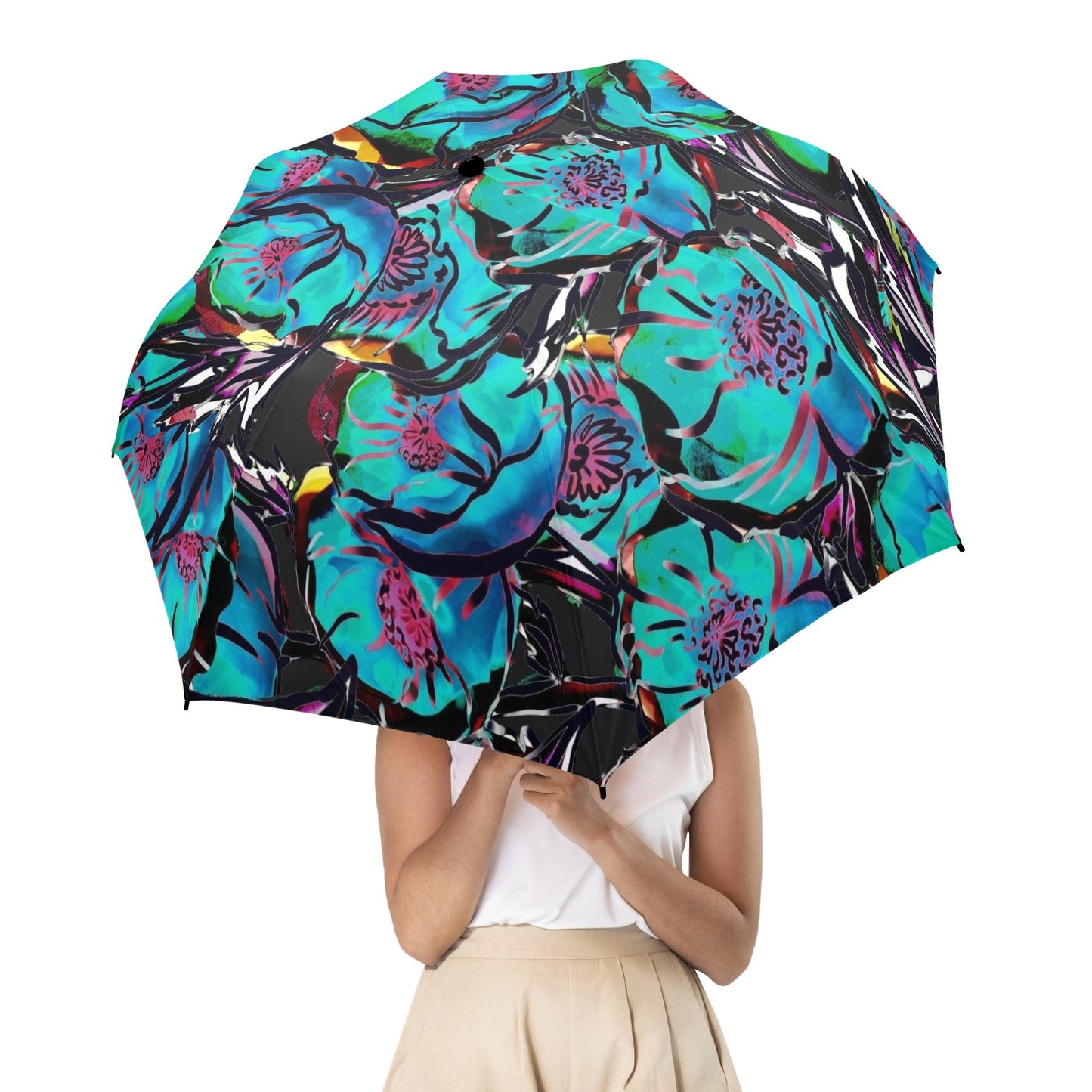 Flower It Blue - Semi-Automatic Foldable Umbrella Semi-Automatic Foldable Umbrella