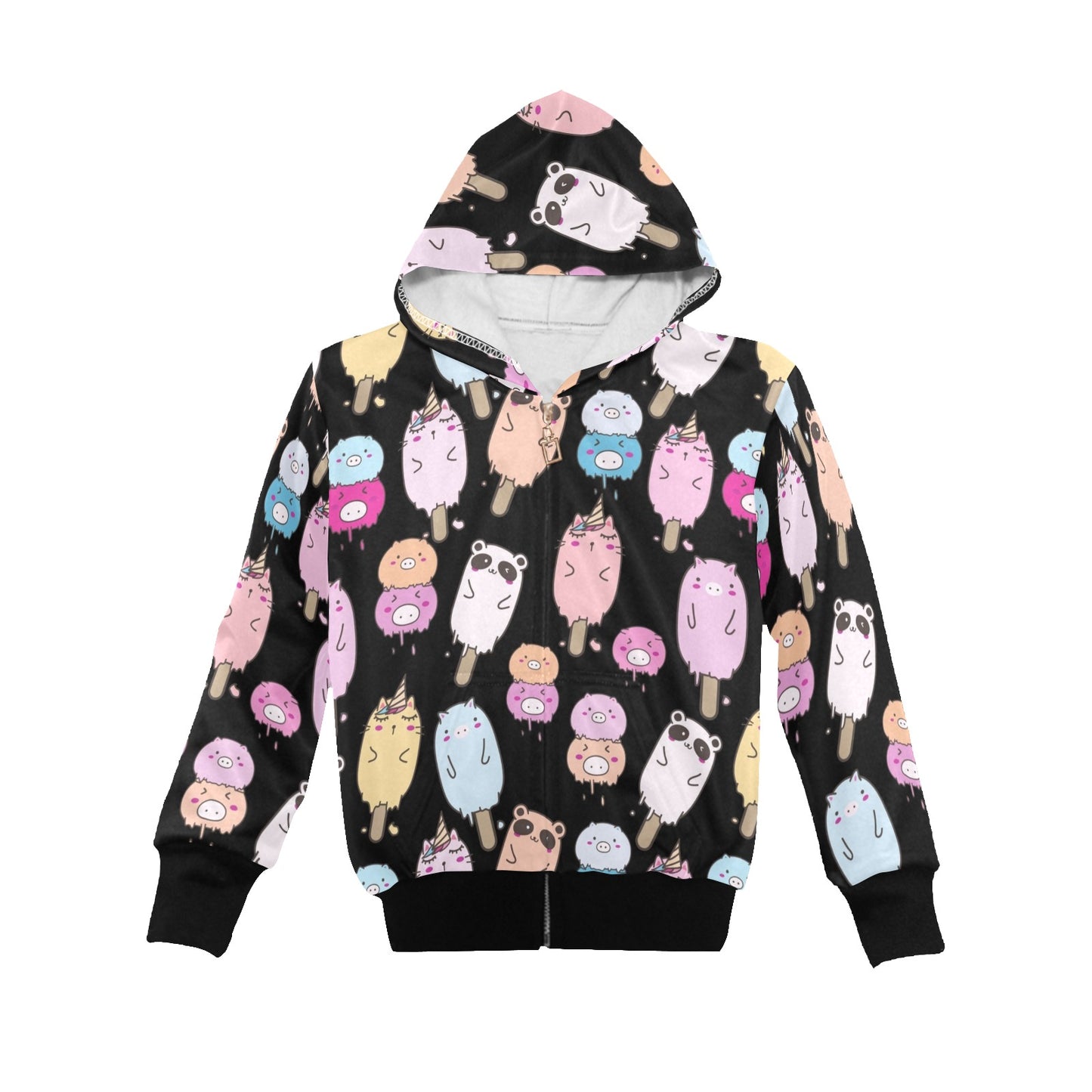 Cute Animal Ice Blocks - Junior Girls Zip Up Hoodie