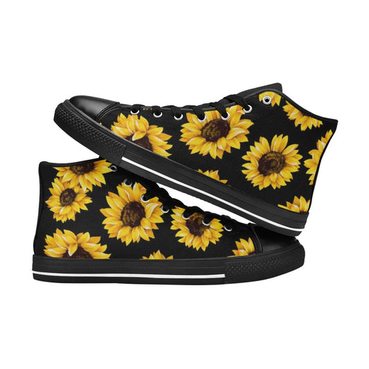 Sunflowers On Black - Women's High Top Canvas Shoes