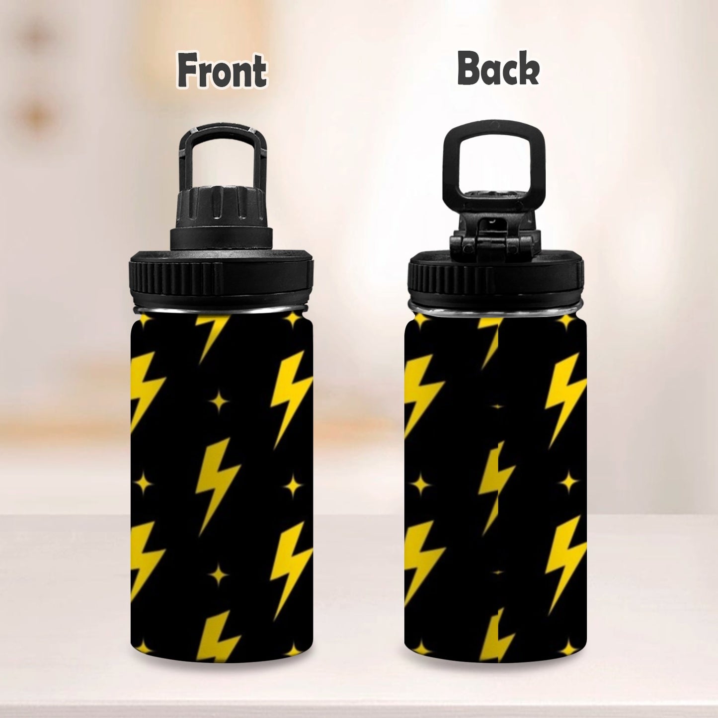 Yellow Lightning - Kids Water Bottle with Chug Lid (12 oz)