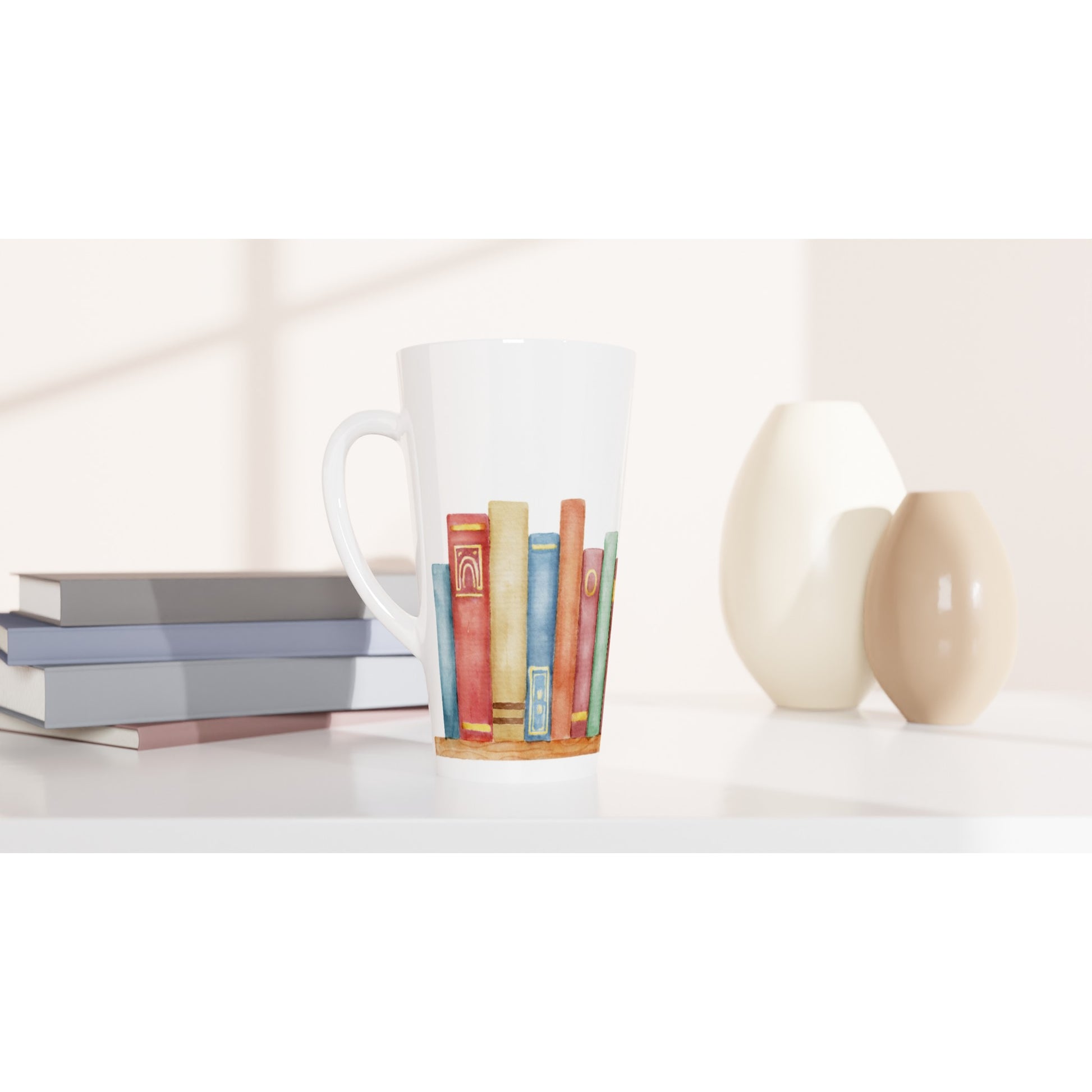 Books - White Latte 17oz Ceramic Mug Latte Mug Reading