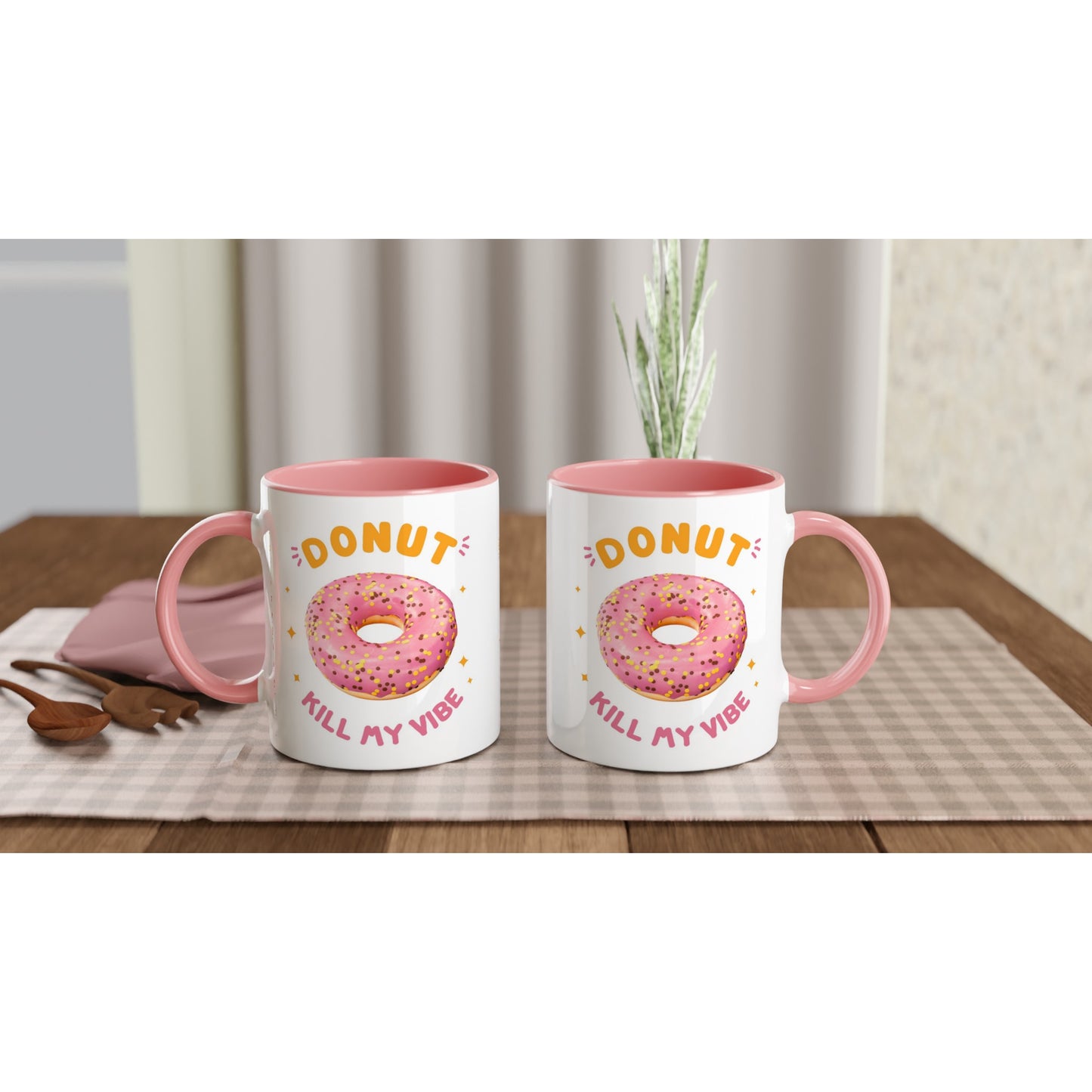 Donut Kill My Vibe - White 11oz Ceramic Mug with Colour Inside Colour 11oz Mug food Globally Fulfilled