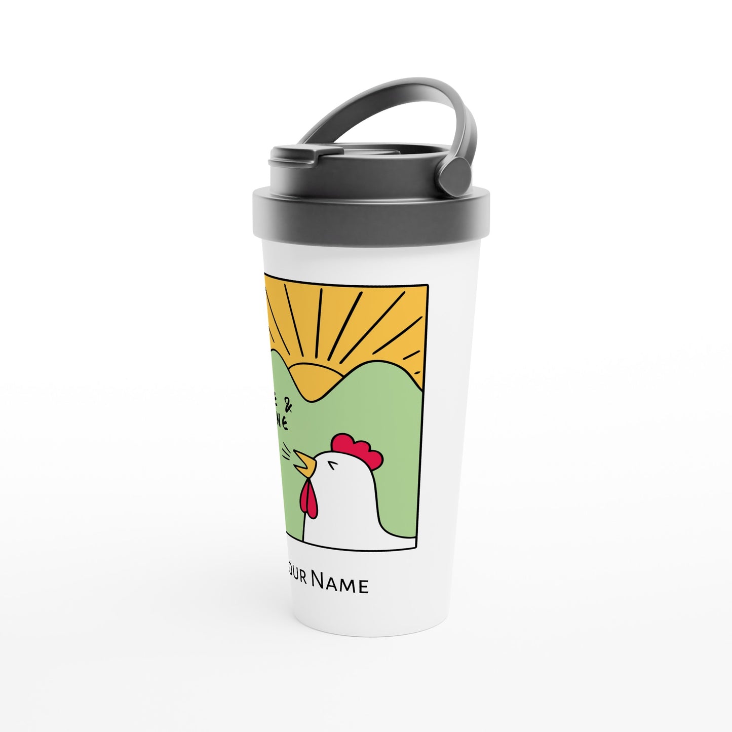 Personalised - Rise And Shine, Rooster Morning - White 15oz Stainless Steel Travel Mug Personalised Travel Mug animal Customise Globally Fulfilled Personalise