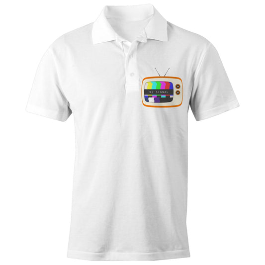 Retro TV, No Signal - Chad S/S Polo Shirt, Printed White Polo Shirt Retro Tech