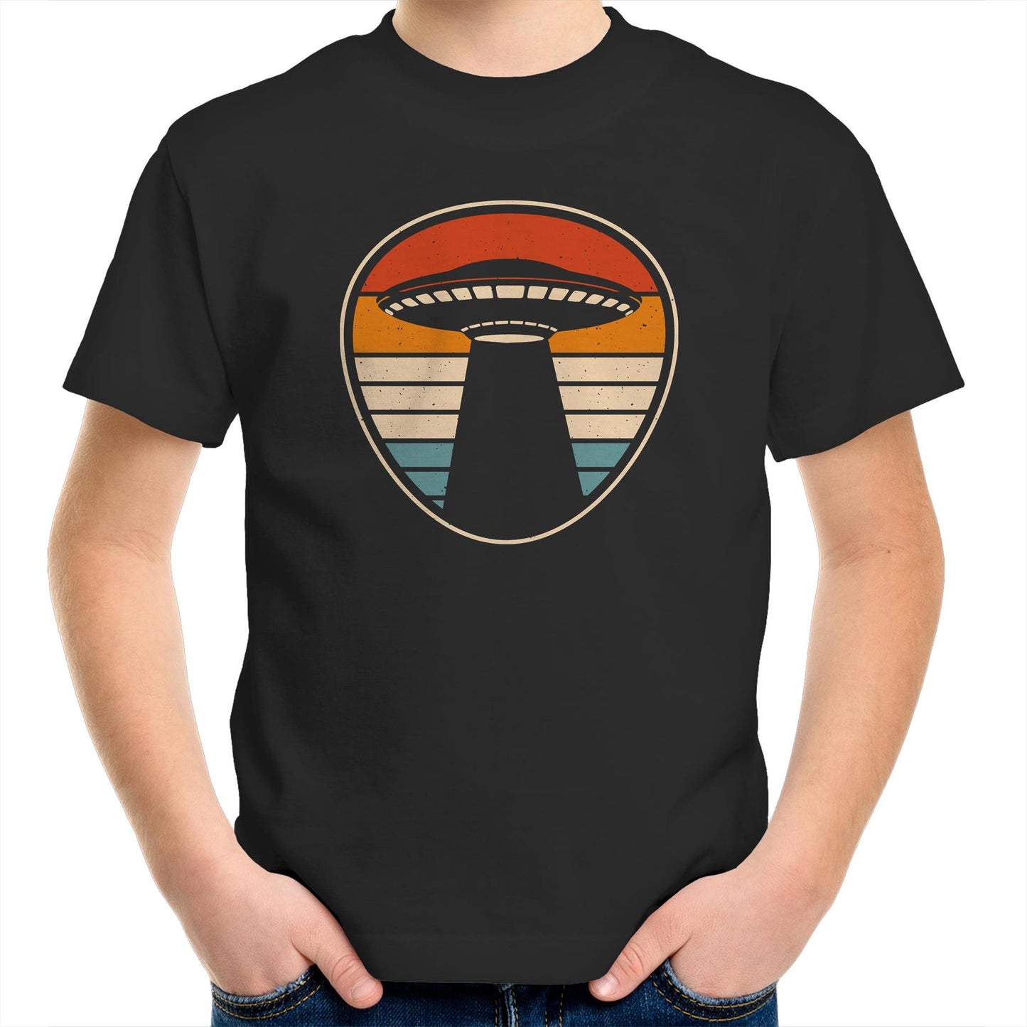 UFO, Retro Stripes - Kids Youth T-Shirt