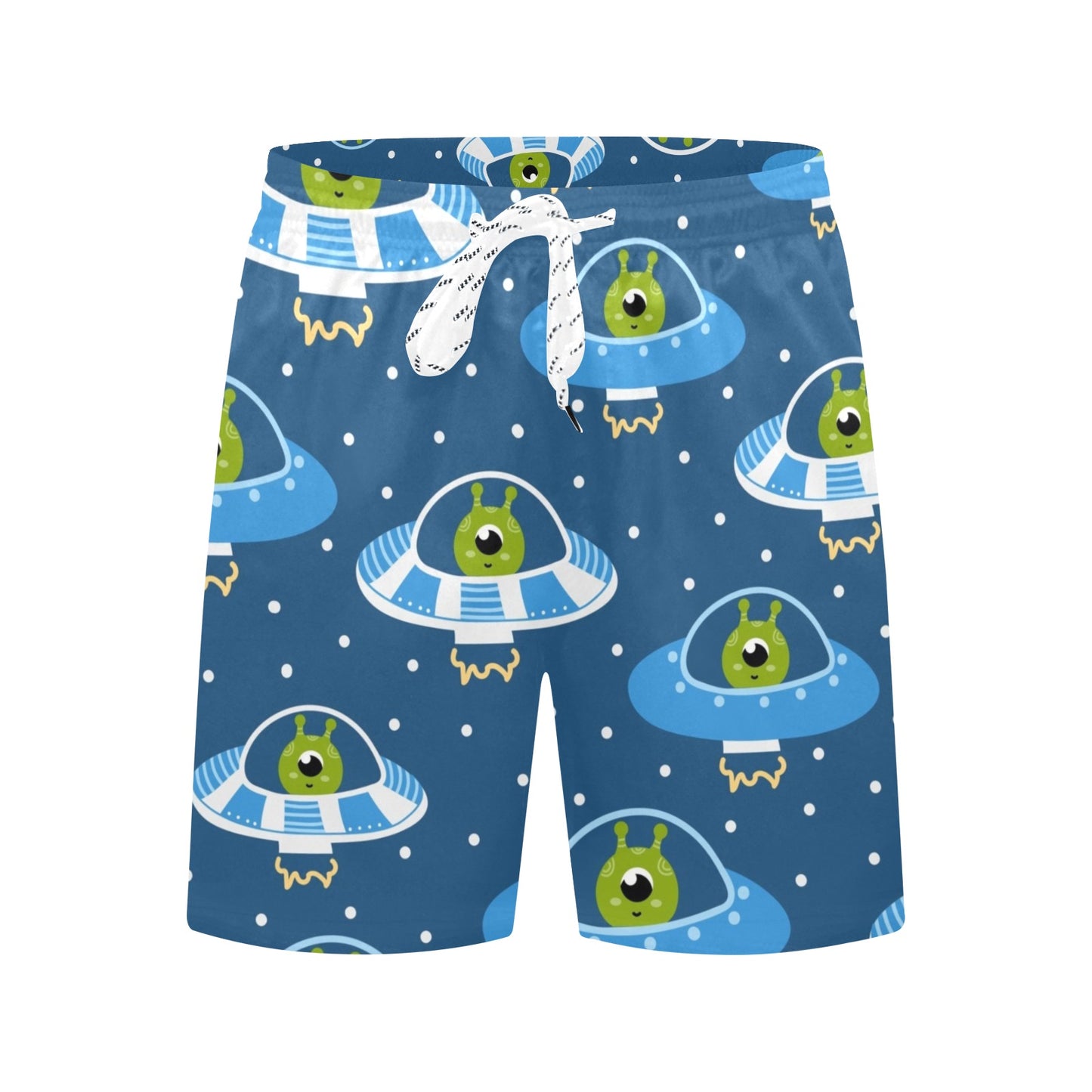 Cute Aliens in UFOs - Men's Mid-Length Beach Shorts