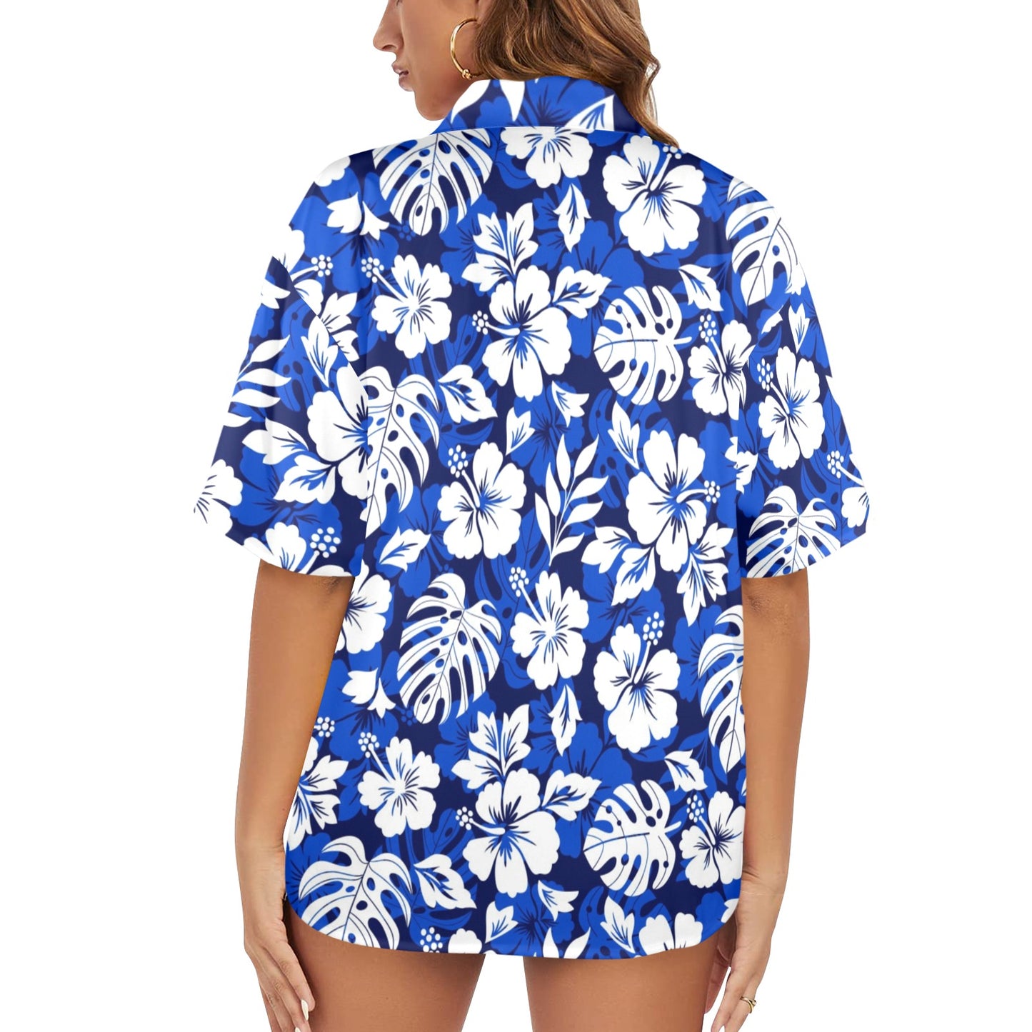 Blue Hawaiian Floral - Womens Hawaiian Shirt