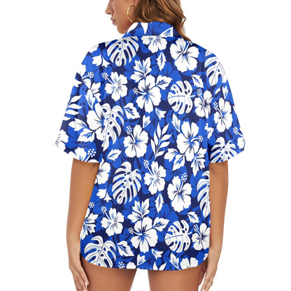 Blue Hawaiian Floral - Womens Hawaiian Shirt