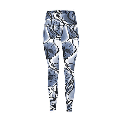 Blue And White Floral - Women's Leggings with Pockets Women's Leggings with Pockets S - 2XL Plants Printed Offshore