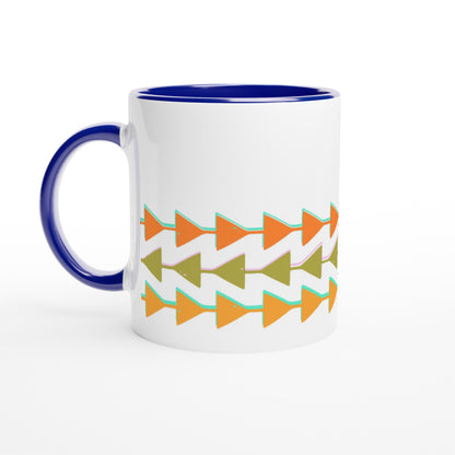 Retro Triangles - White 11oz Ceramic Mug with Colour Inside Ceramic Blue Colour 11oz Mug Retro