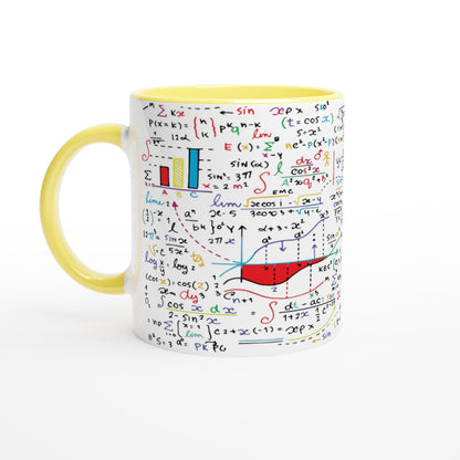 Colourful Maths Formulas - White 11oz Ceramic Mug with Colour Inside Ceramic Yellow Colour 11oz Mug Globally Fulfilled Science