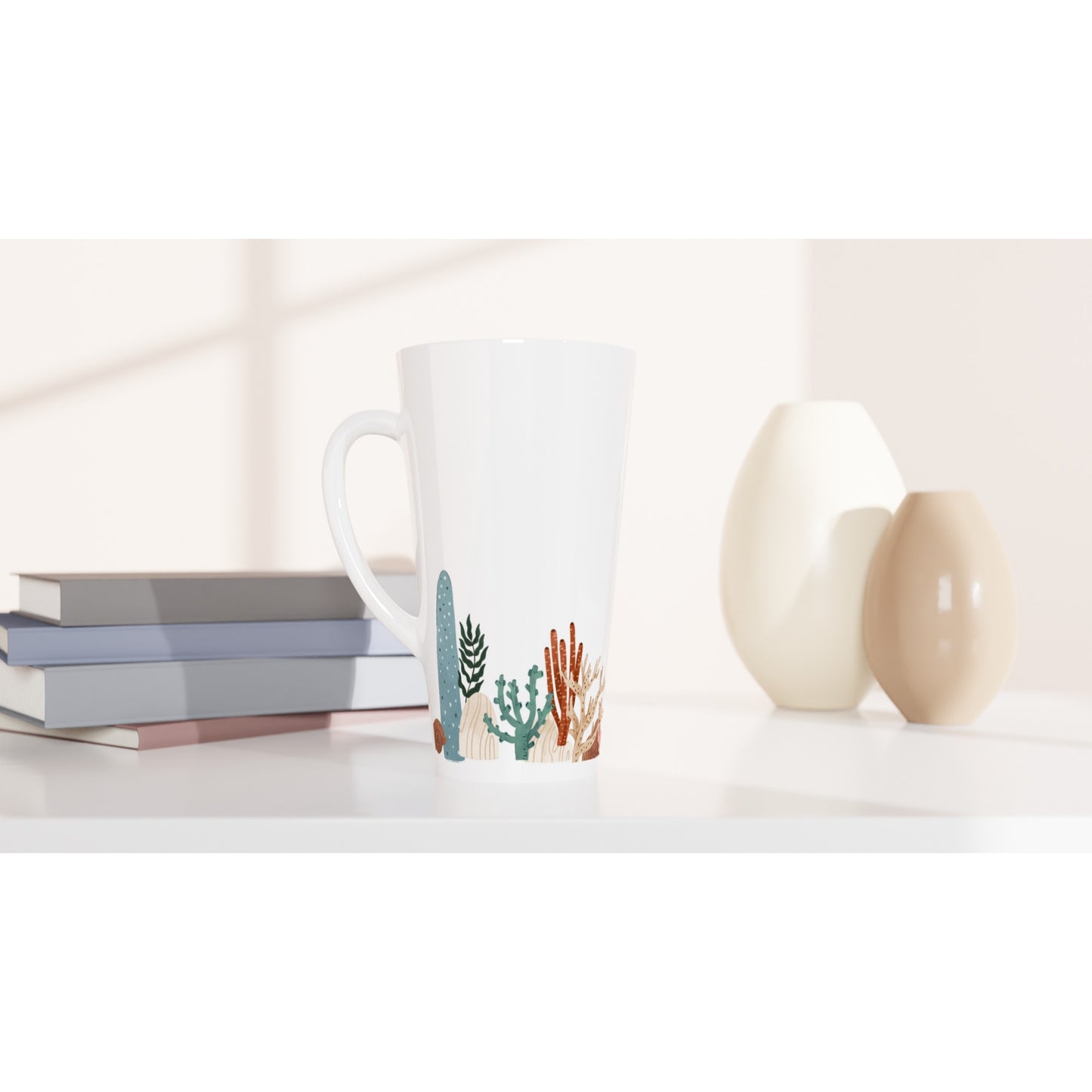 Coral Garden - White Latte 17oz Ceramic Mug Latte Mug Globally Fulfilled