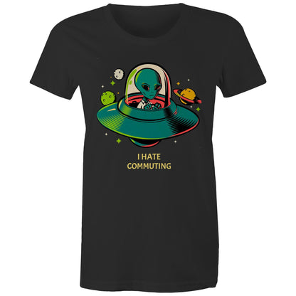 Alien Commute - Womens T-shirt Black Womens T-shirt Printed In Australia Sci Fi