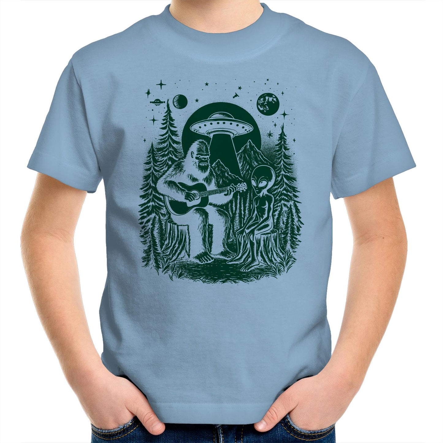 Alien And Bigfoot Playing Guitar - Kids Youth T-shirt