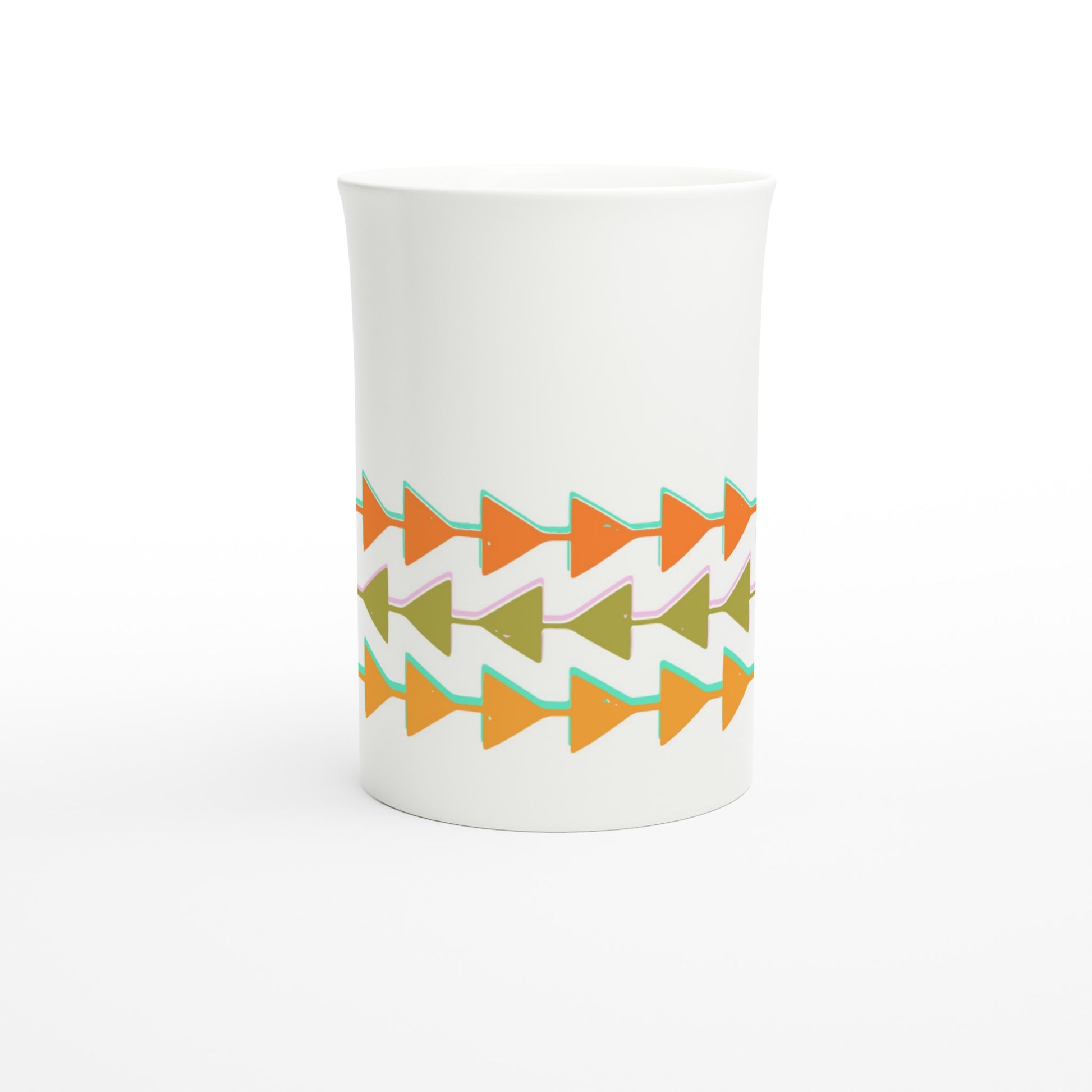 Retro Triangles - White 10oz Porcelain Slim Mug Porcelain Mug Retro