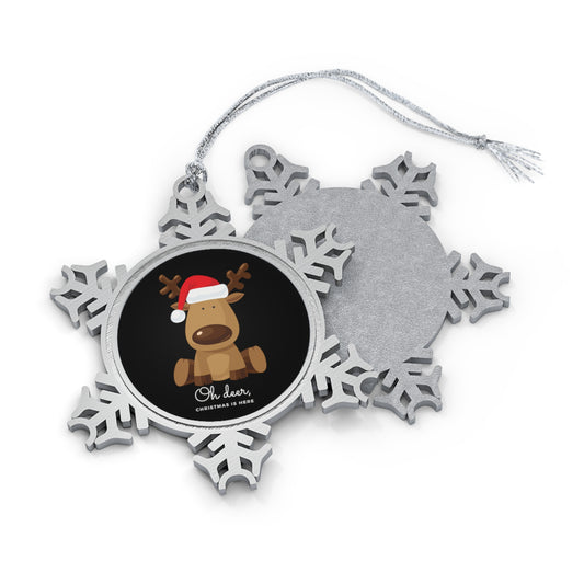 Oh Deer, Christmas Is Here - Pewter Snowflake Ornament Snowflake One Size Christmas Ornament