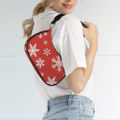 Red Snowflakes, Christmas - Small Shoulder Bag