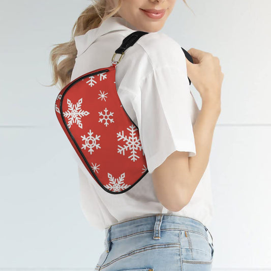 Red Snowflakes, Christmas - Small Shoulder Bag