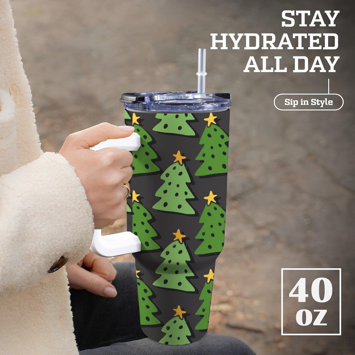 Christmas Trees - 40oz Tumbler with White Handle