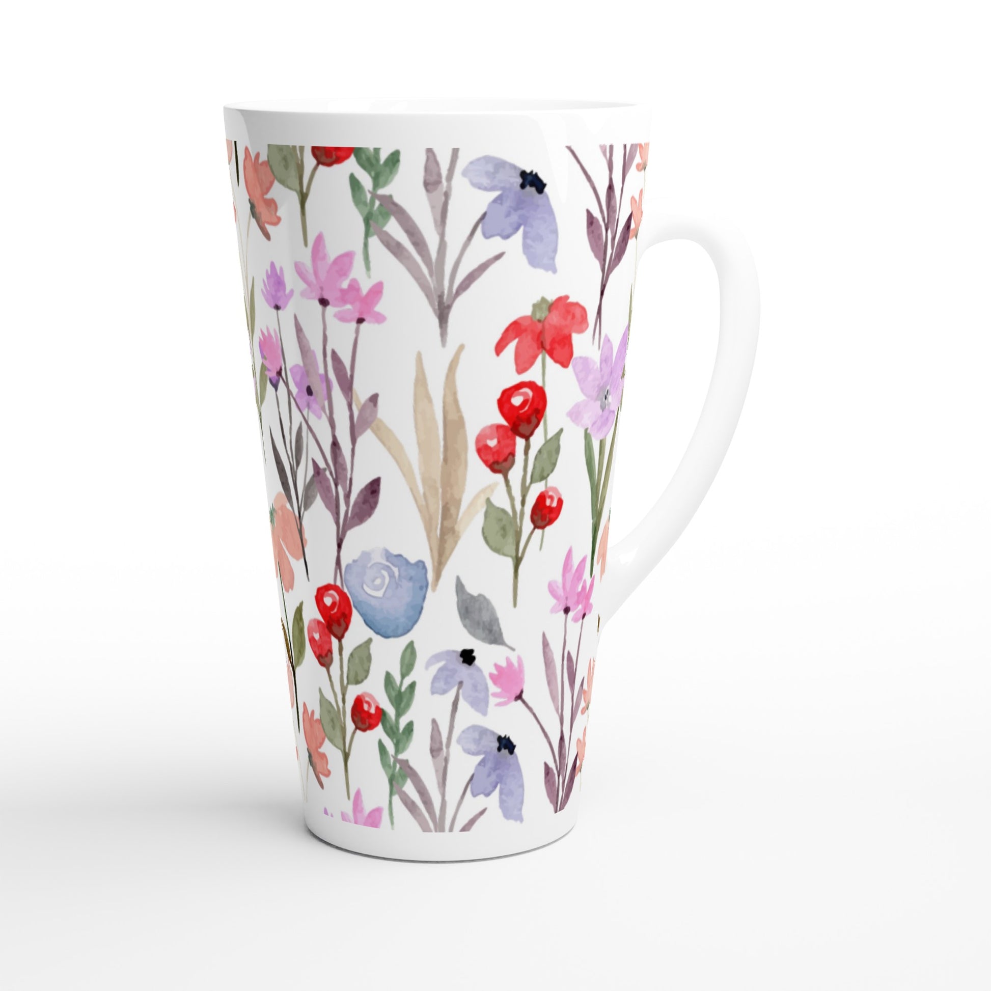 Watercolour Flowers - White Latte 17oz Ceramic Mug Latte Mug Globally Fulfilled Plants