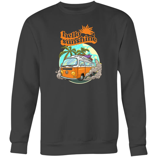 Hello Sunshine, Beach Van - Crew Sweatshirt Coal Sweatshirt Summer Surf