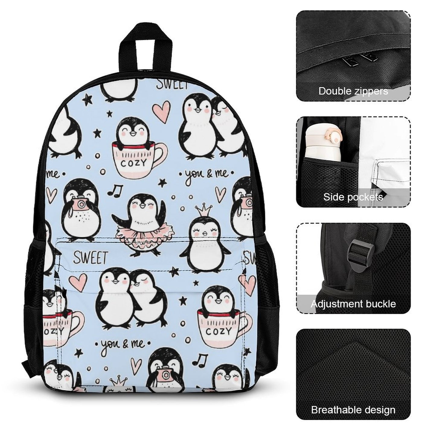 Penguin Love - School Backpack Three Piece Set