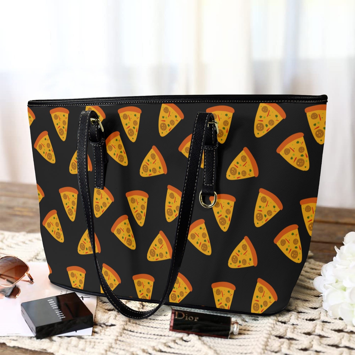 Pizzas - Leather Tote Bag-Large