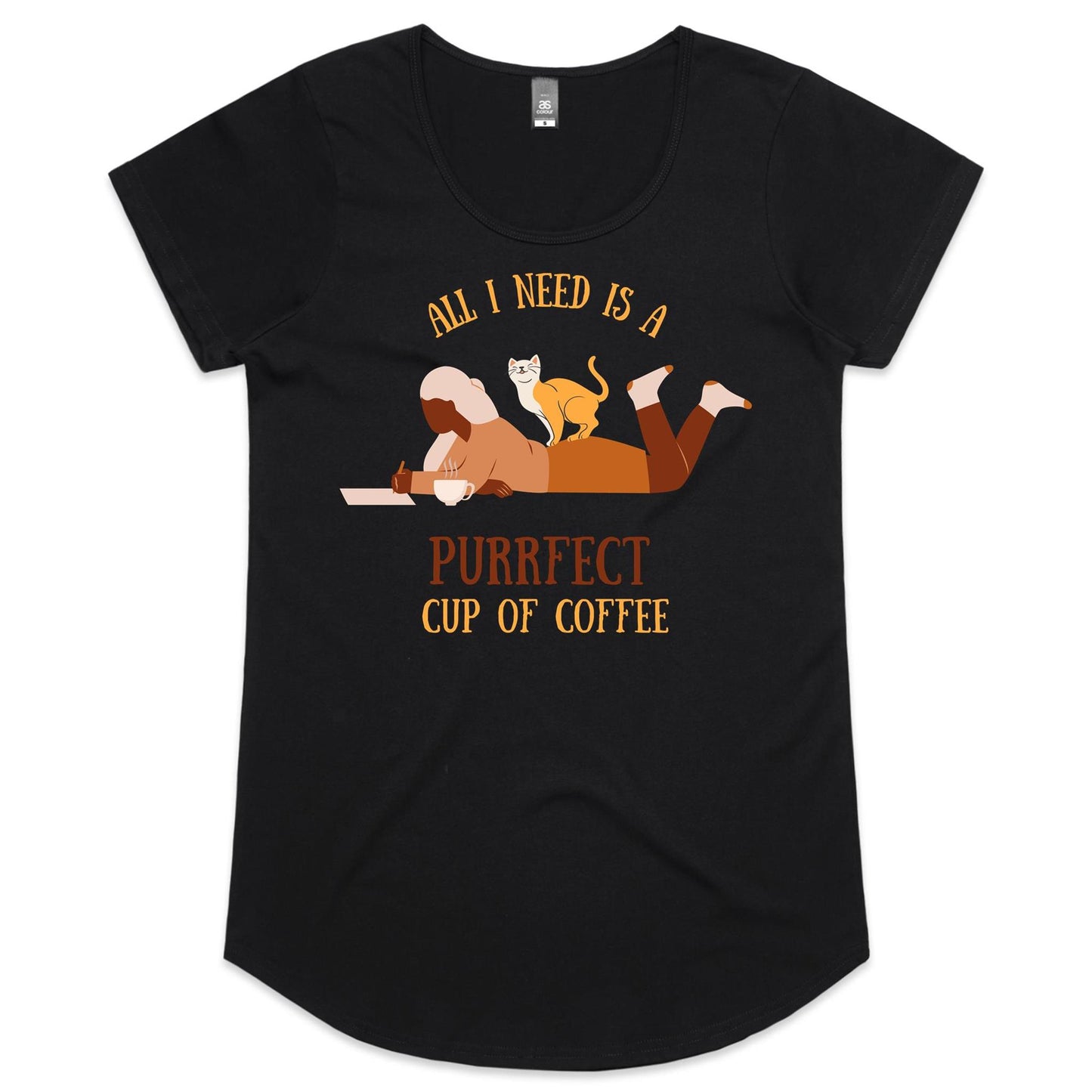 All I Need Is A Purrfect Cup Of Coffee, Cat - Womens Scoop Neck T-Shirt