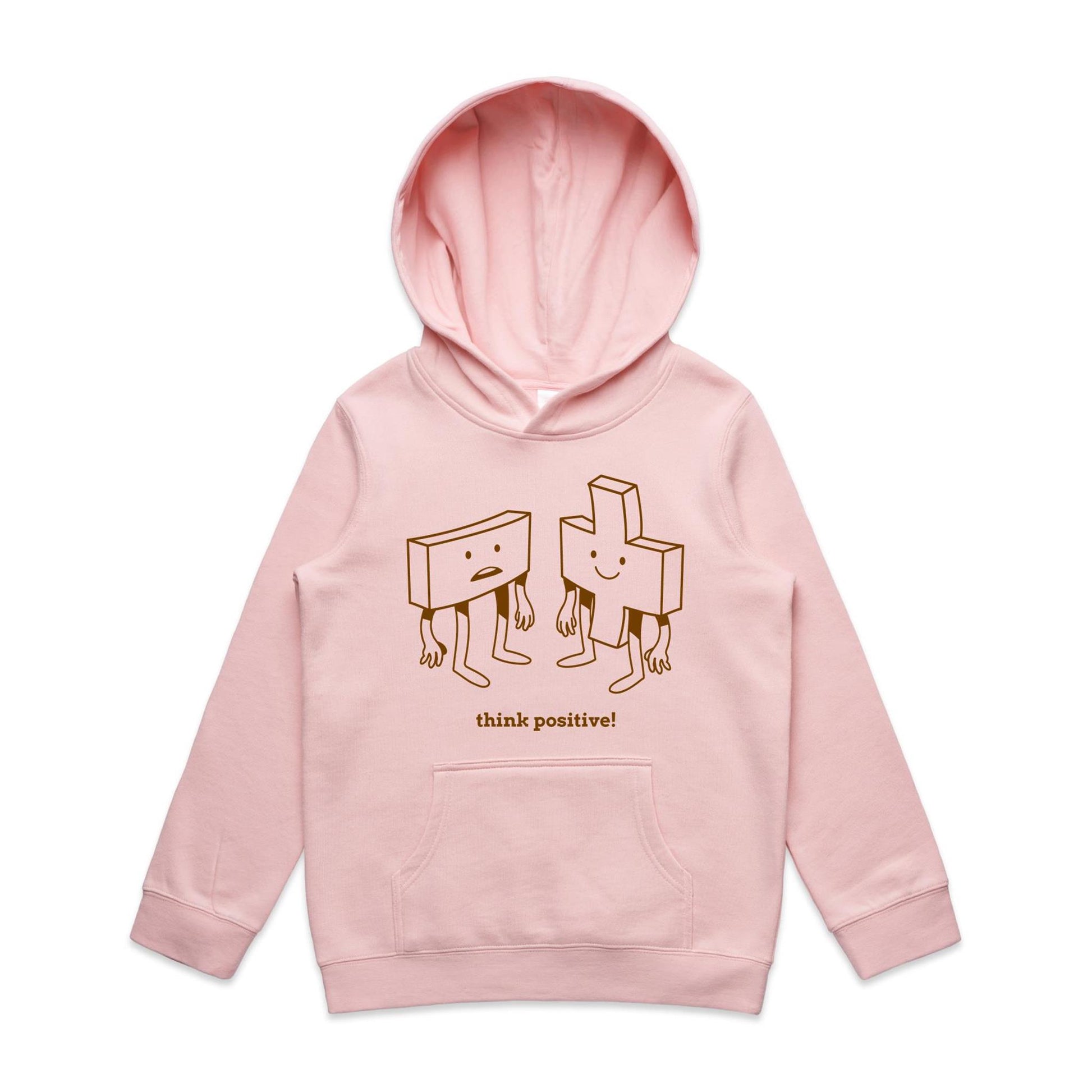 Think Positive, Plus And Minus - Youth Supply Hood Pink Kids Hoodie Maths Motivation